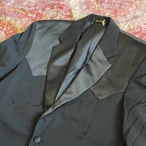 Men's vintage Black Blazer with Satin Accents - cowboy inspired